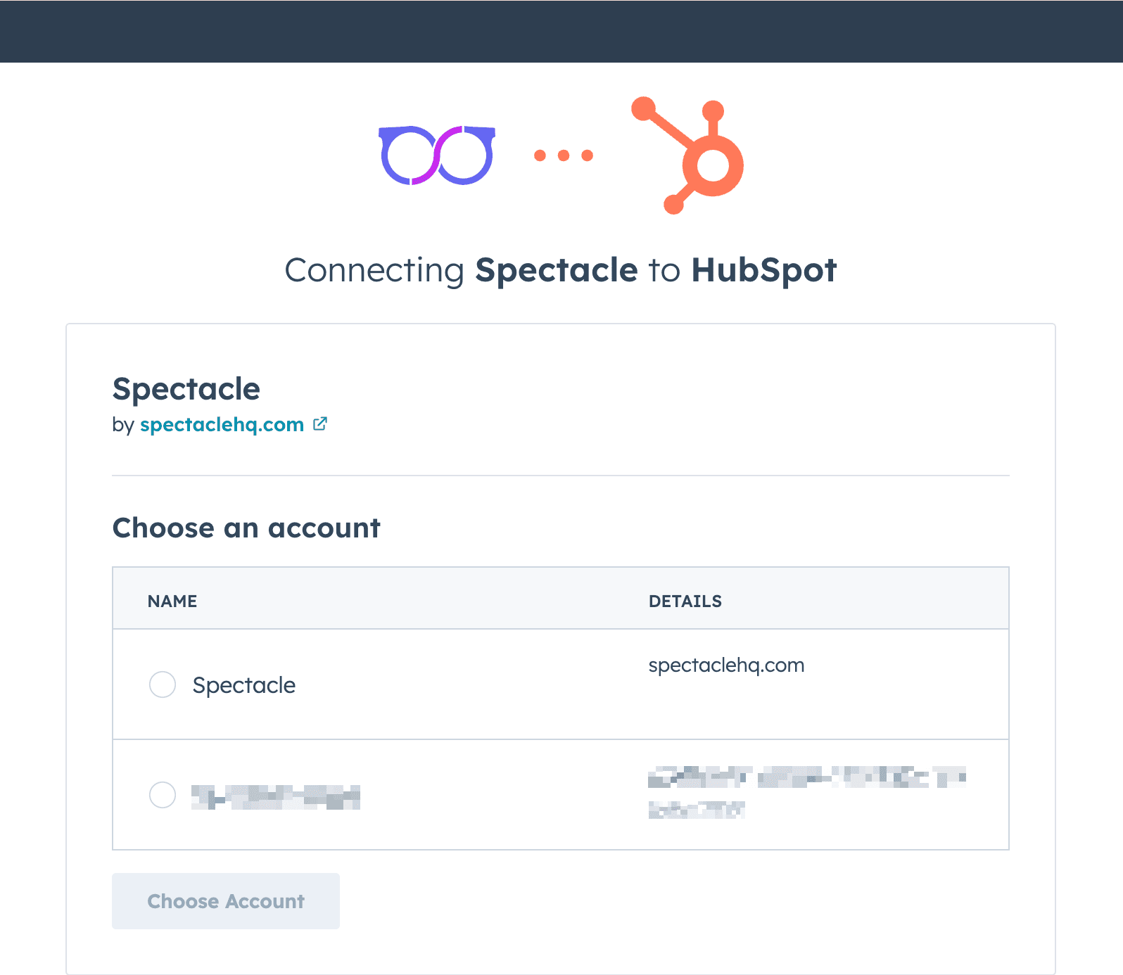 Choose HubSpot Account